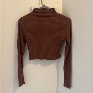 Brown Ribbed Long Sleeve Top